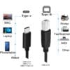 USB Type C to USB B 2.0 Printer Cable