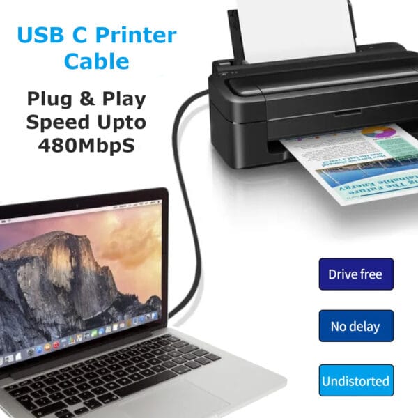 USB Type C to USB B 2.0 Printer Cable